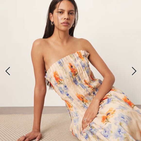 ASOS ARRANGE dropped waist midi dress in multi floral print - Sz 8 - Picture 3 of 3